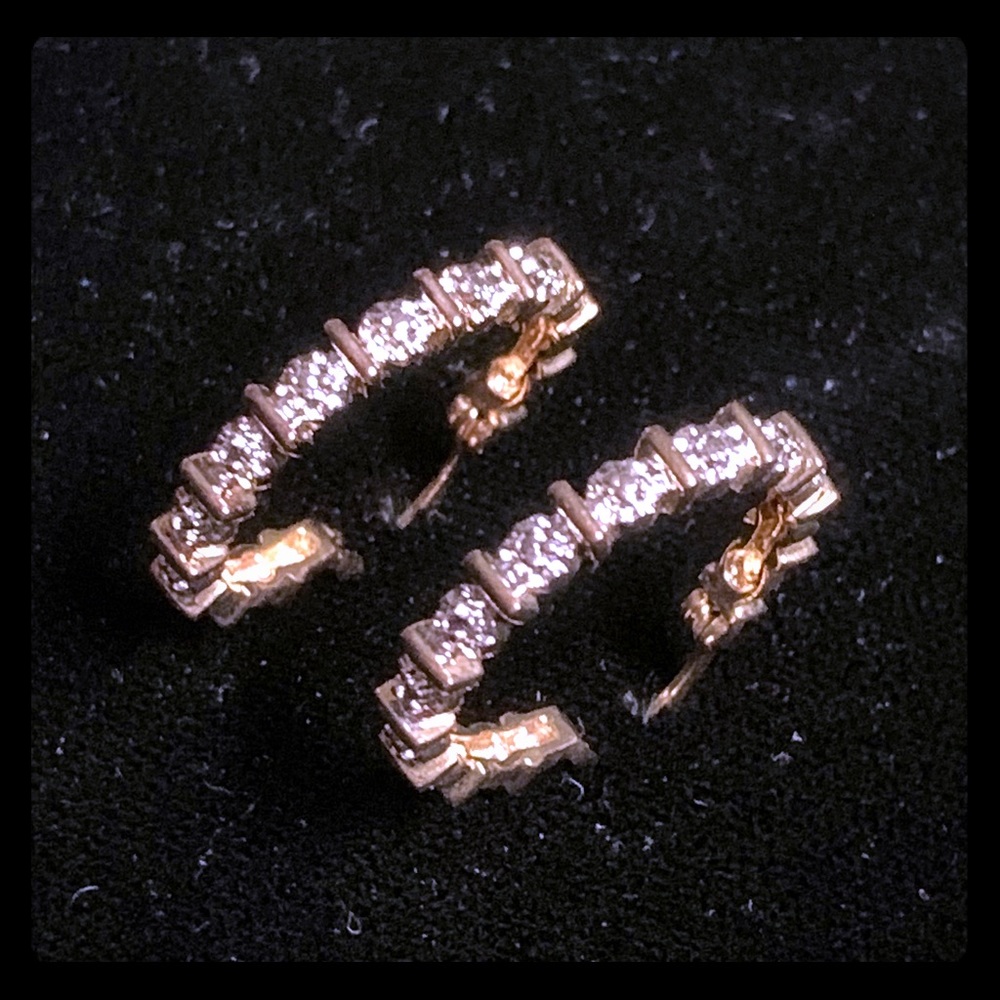 Gold Plated Diamond Accent Hoop Earrings